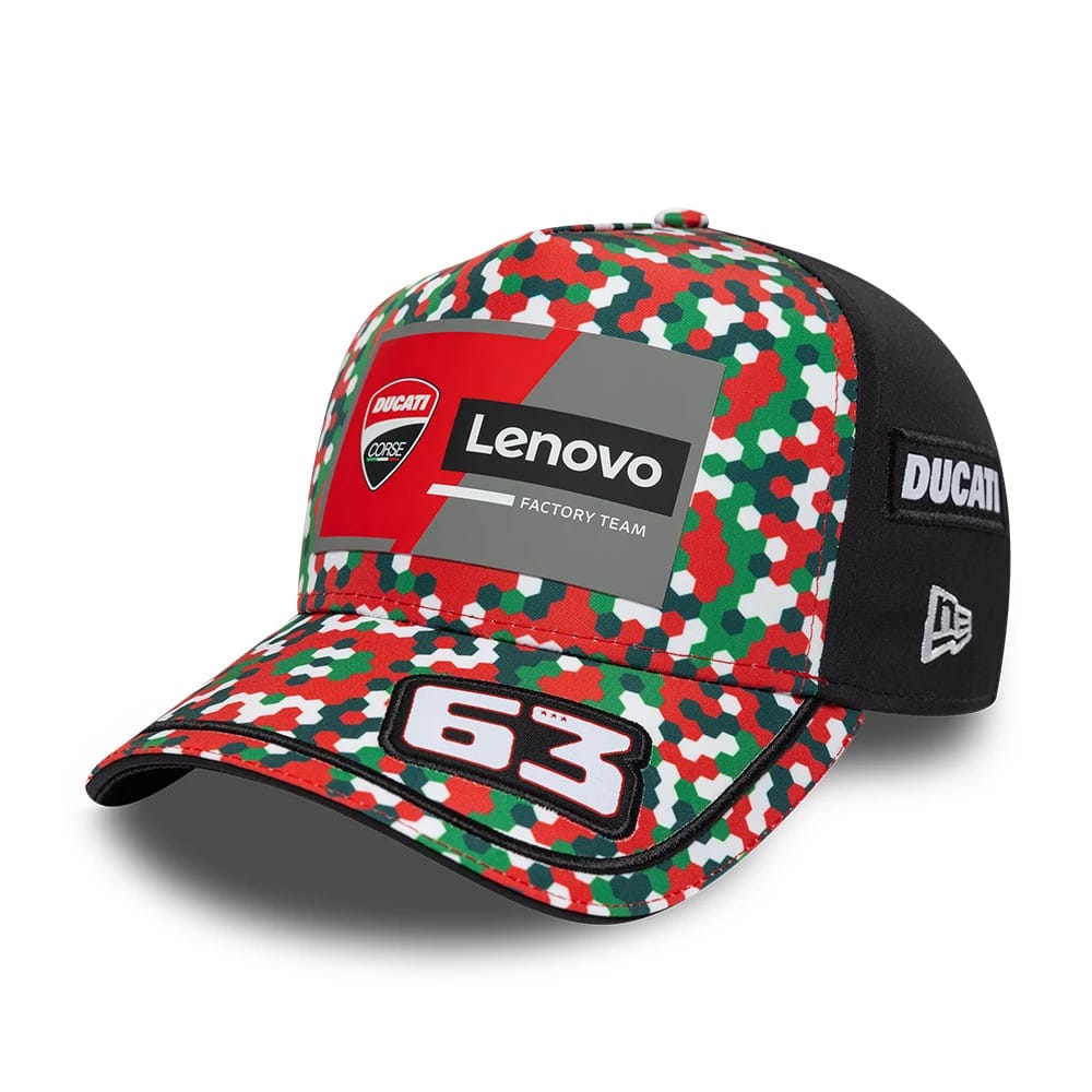 Pictured is this Replica Pecco Bagnaia Mugello Race Special Ducati 9FORTY E-Frame cap in red. 1