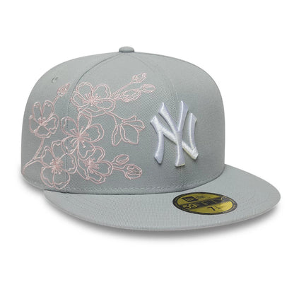 Pictured is this MLB Floral Outline New York Yankees 59FIFTY Fitted cap in grey. 1