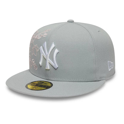Pictured is this MLB Floral Outline New York Yankees 59FIFTY Fitted cap in grey. 4