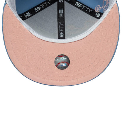Pictured is this MLB Floral Outline LA Dodgers 59FIFTY Fitted cap in pastel blue. 2