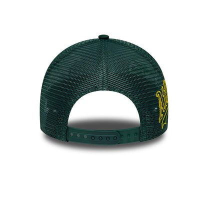 Pictured is this MLB Patch Athletics 9FORTY A-Frame Trucker cap in dark green. 6