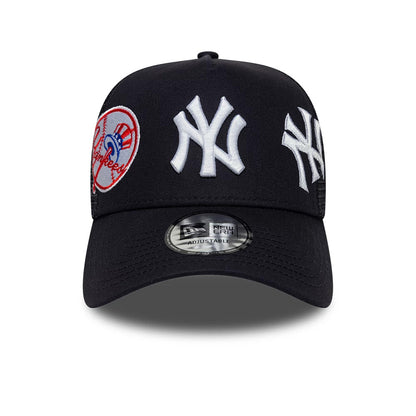 Pictured is this MLB Patch New York Yankees 9FORTY A-Frame Trucker cap in navy. 2