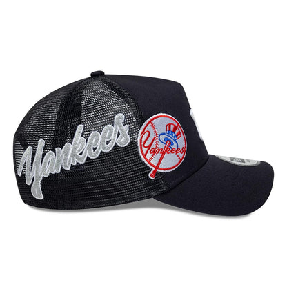 Pictured is this MLB Patch New York Yankees 9FORTY A-Frame Trucker cap in navy. 4