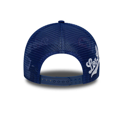 Pictured is this MLB Patch LA Dodgers 9FORTY A-Frame Trucker cap in dark blue. 6