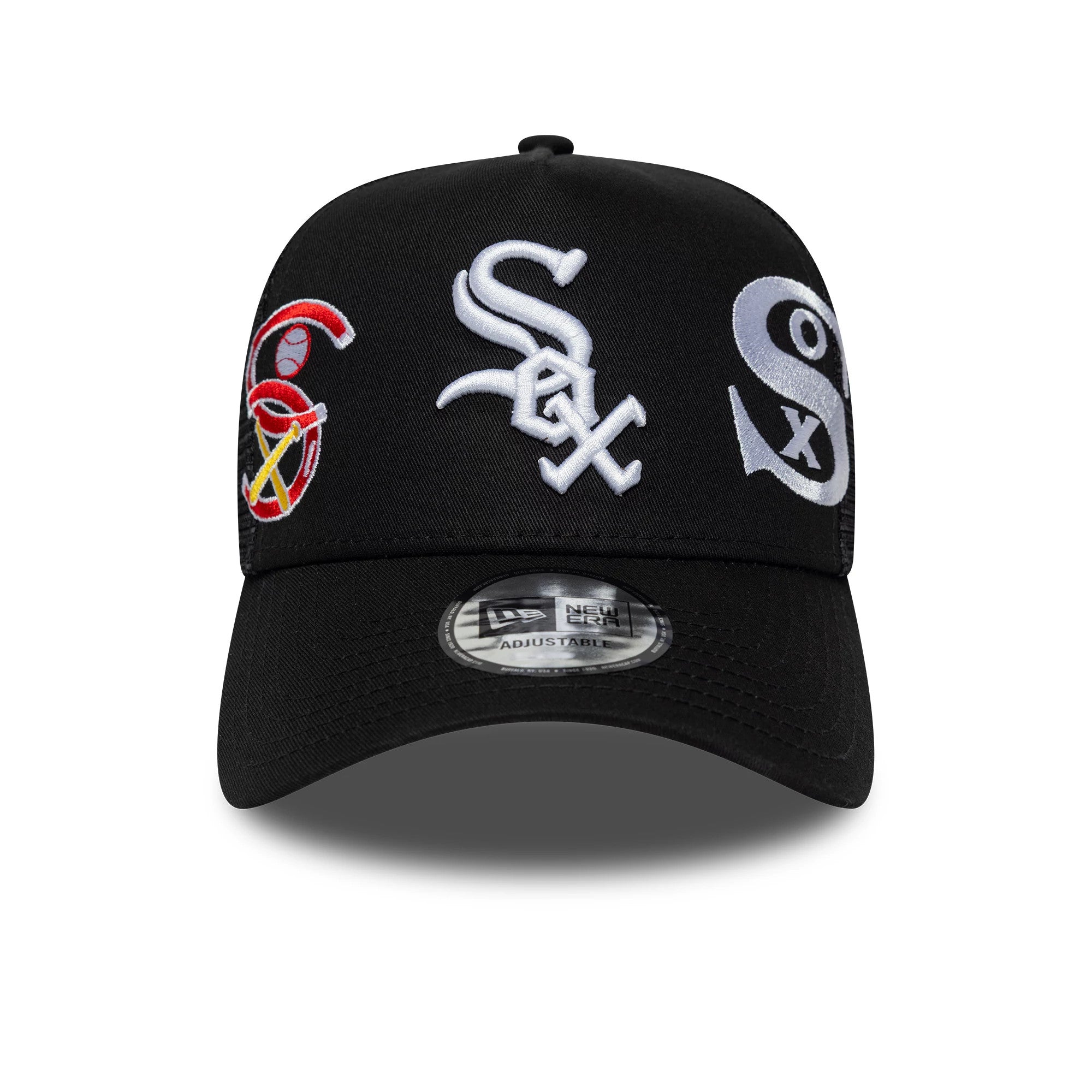 Pictured is this MLB Patch Chicago White Sox 9FORTY A-Frame Trucker cap in black. 2