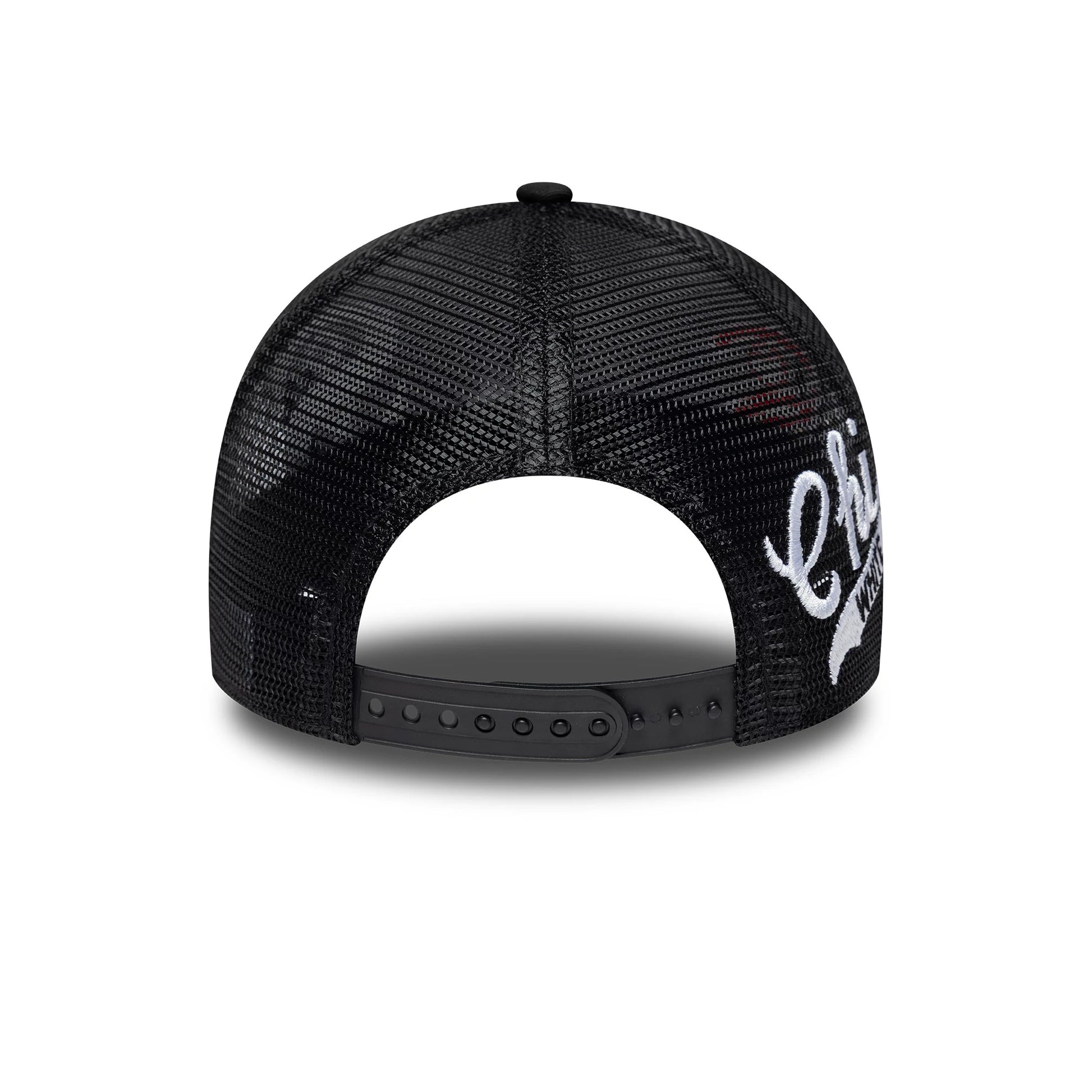 Pictured is this MLB Patch Chicago White Sox 9FORTY A-Frame Trucker cap in black. 13