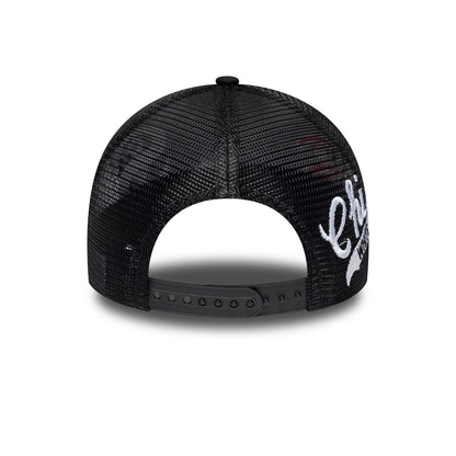 Pictured is this MLB Patch Chicago White Sox 9FORTY A-Frame Trucker cap in black. 13