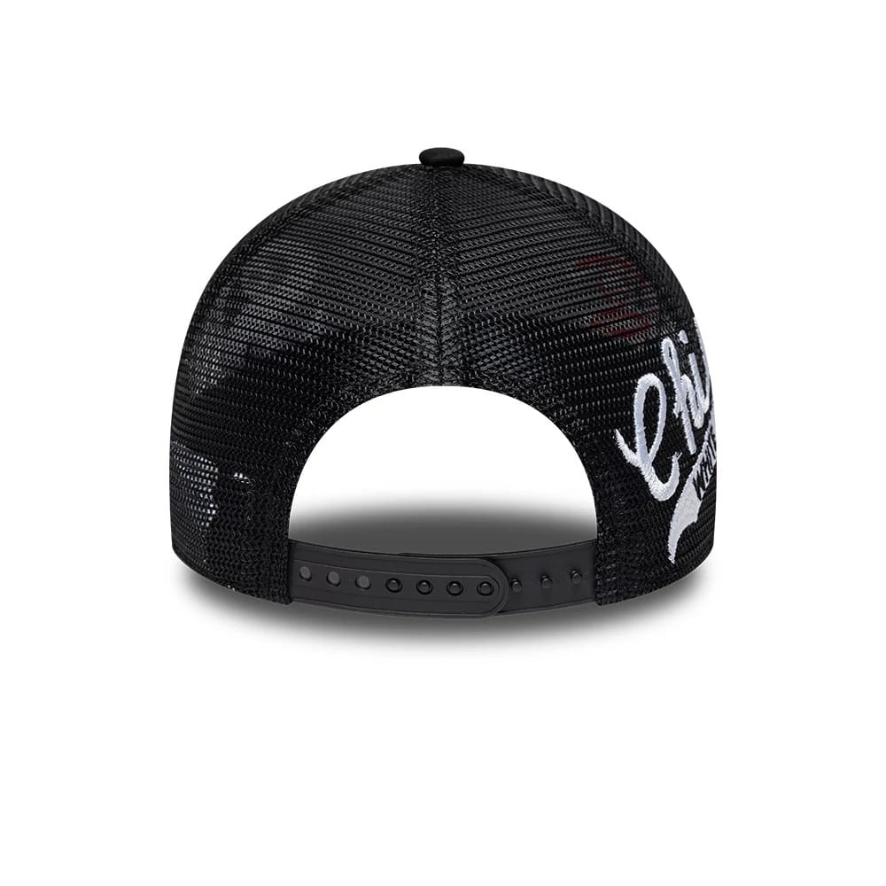 Pictured is this MLB Patch Chicago White Sox 9FORTY A-Frame Trucker cap in black. 6