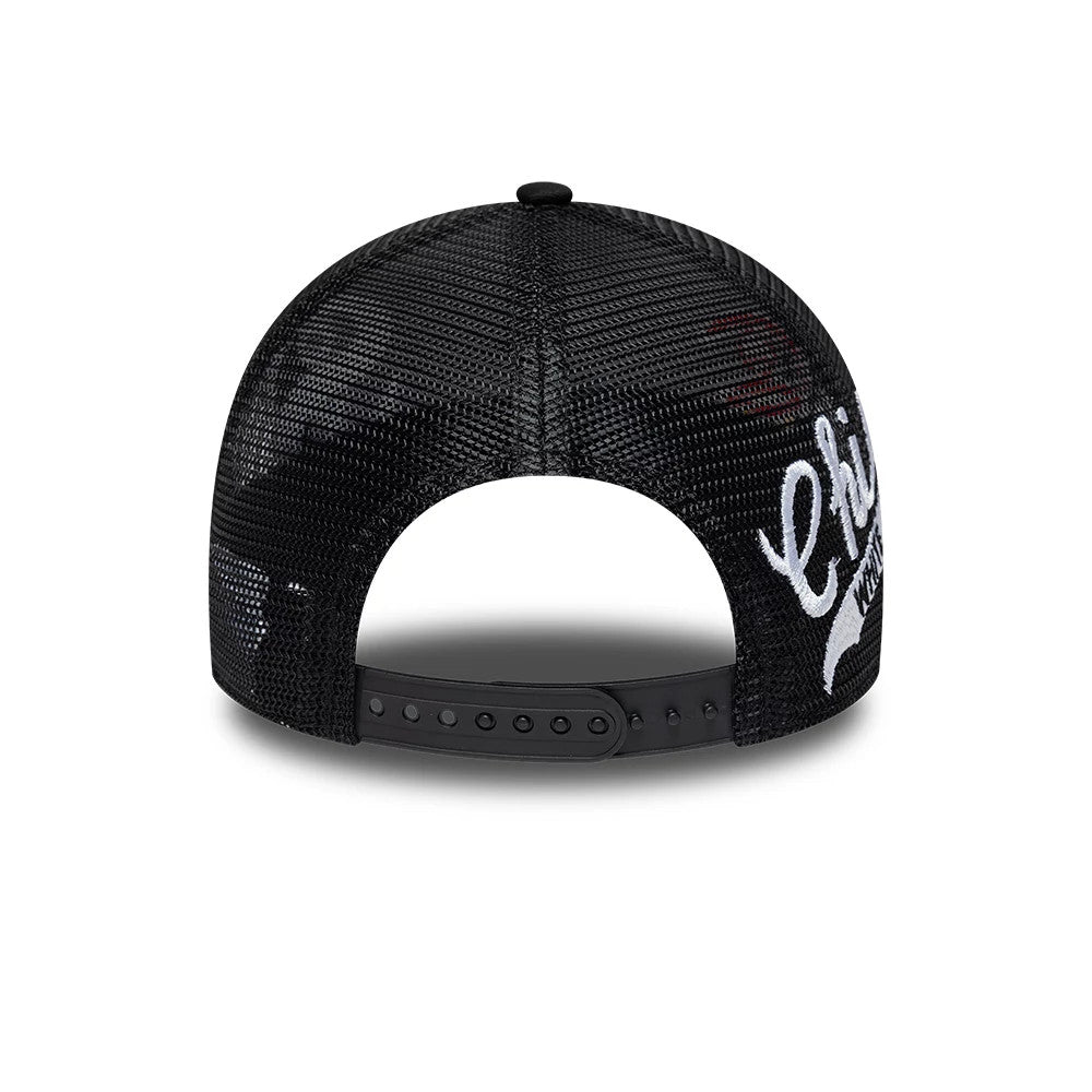 Pictured is this MLB Patch Chicago White Sox 9FORTY A-Frame Trucker cap in black. 6