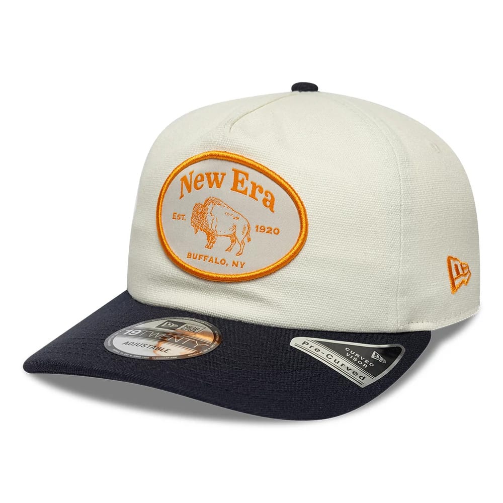 Pictured is this New Era Buffalo 19TWENTY cap in cream & navy. 1