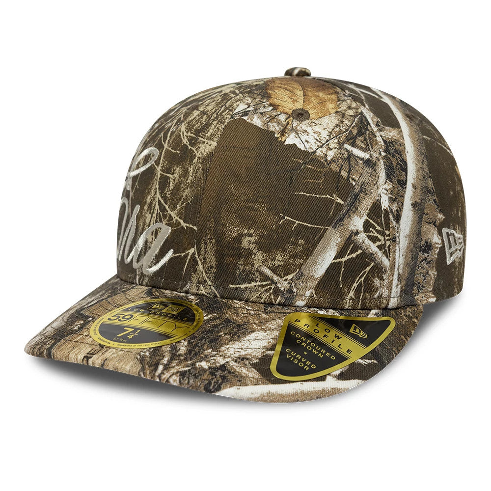 Pictured is this New Era Side Script Low Profile 59FIFTY Fitted cap in Realtree camo. 3
