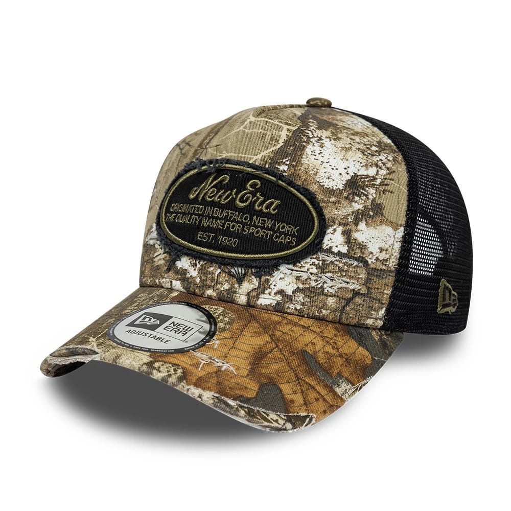 Pictured is this New Era Heritage Patch 9FORTY A-Frame Trucker cap in Realtree camo. 1