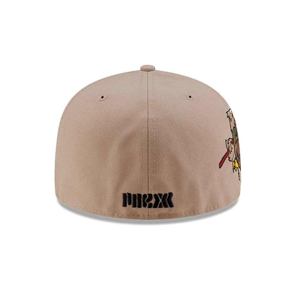 Pictured is this Roji Soccer 59FIFTY Fitted cap in beige. 7