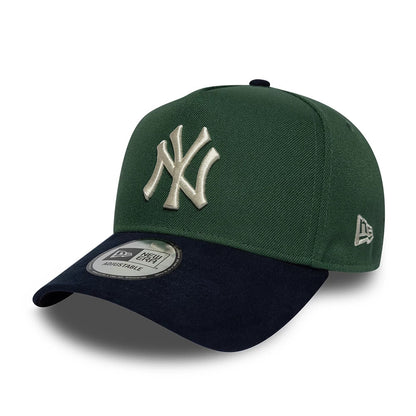 Pictured is this MLB Suede Visor New York Yankees 9FORTY E-Frame cap in dark green. 1