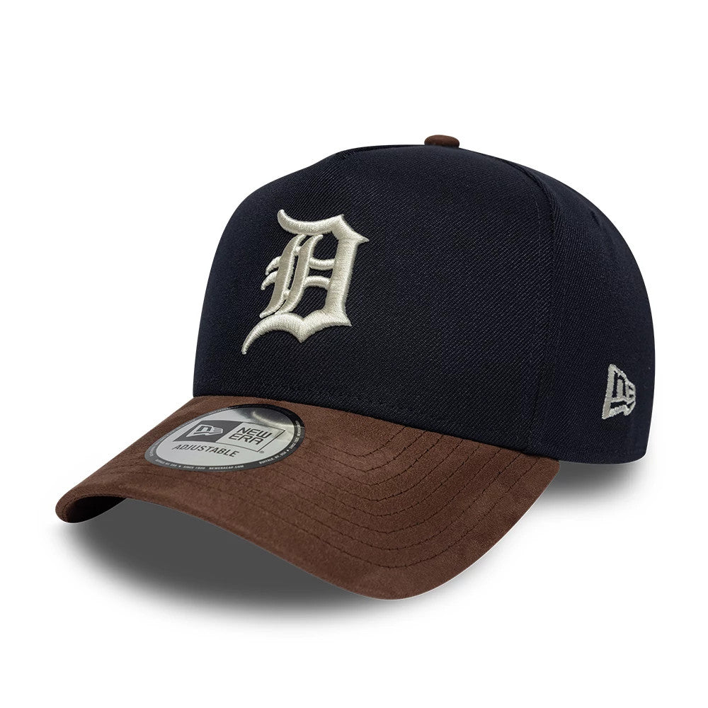 Pictured is this MLB Suede Visor Detroit Tigers 9FORTY E-Frame cap in navy. 1