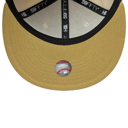 Pictured is this MLB League Essential New York Yankees 59FIFTY Fitted cap in cream & gold. 5