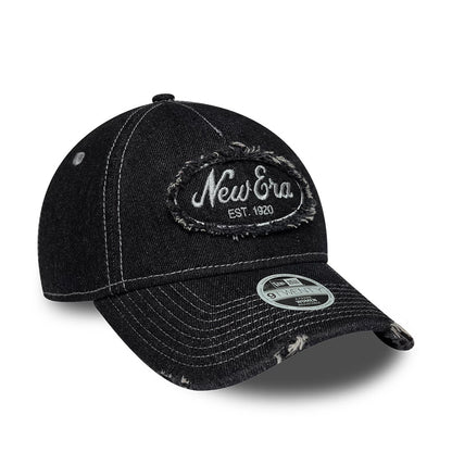 Pictured is this Womens New Era Distress 9TWENTY A-Frame cap in black. 3