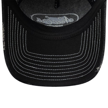 Pictured is this Womens New Era Distress 9TWENTY A-Frame cap in black. 5