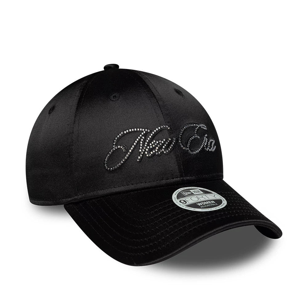 Pictured is this Womens New Era Satin Gem 9FORTY cap in black. 3