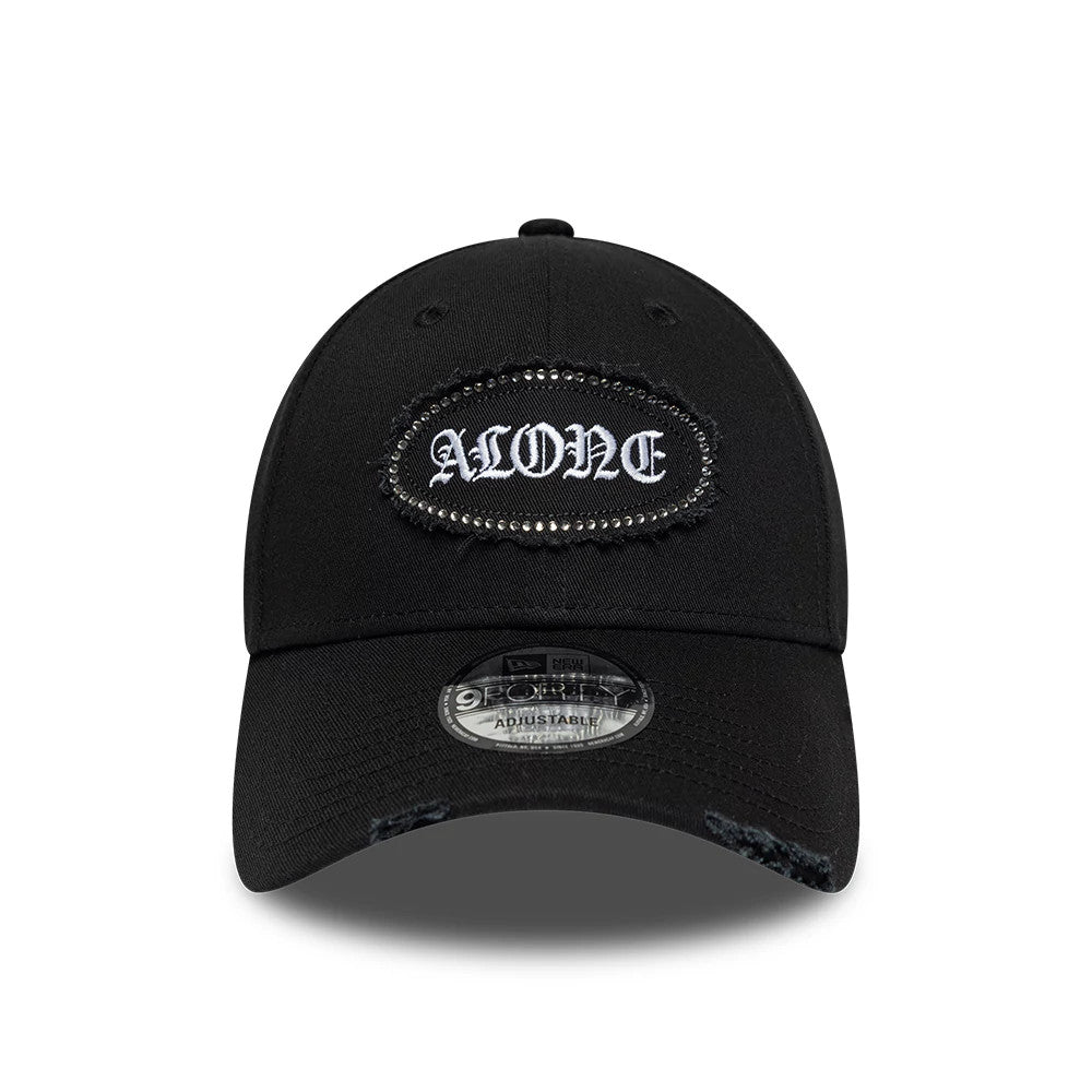 Pictured is this New Era Gem Patch Distress 9FORTY cap in black. 2