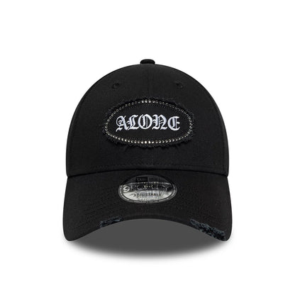 Pictured is this New Era Gem Patch Distress 9FORTY cap in black. 2