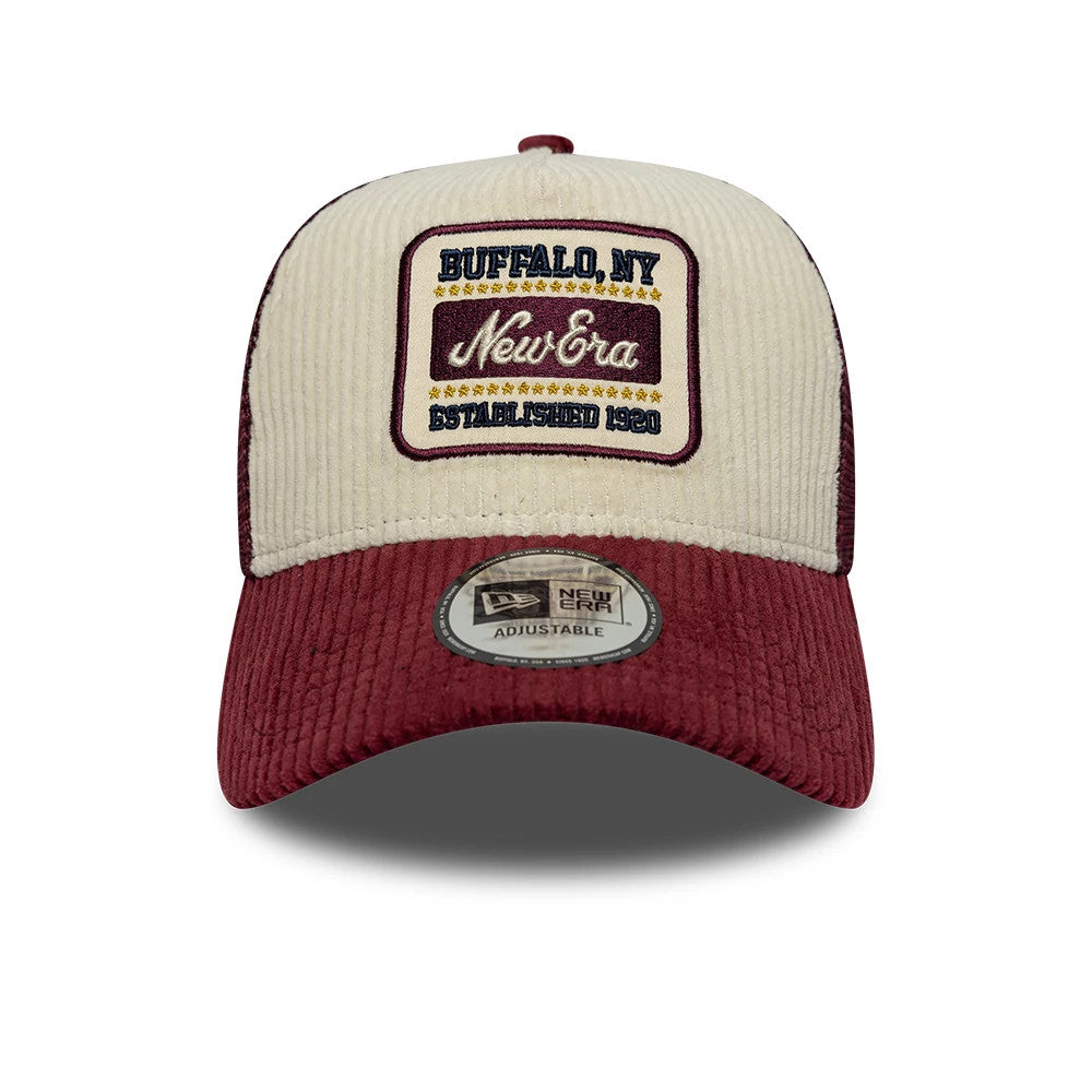 Pictured is this New Era Cord Visor 9FORTY E-Frame Trucker cap in dark purple. 2
