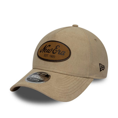 Pictured is this New Era Faux Suede 9FORTY M-Crown A-Frame cap in light beige. 1