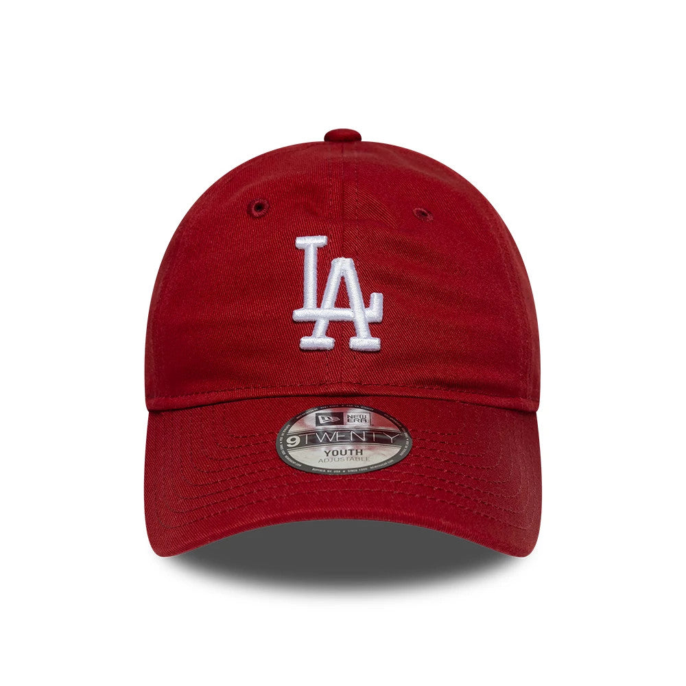 Pictured is this Youth MLB League Essential LA Dodgers 9TWENTY cap in dark red. 2