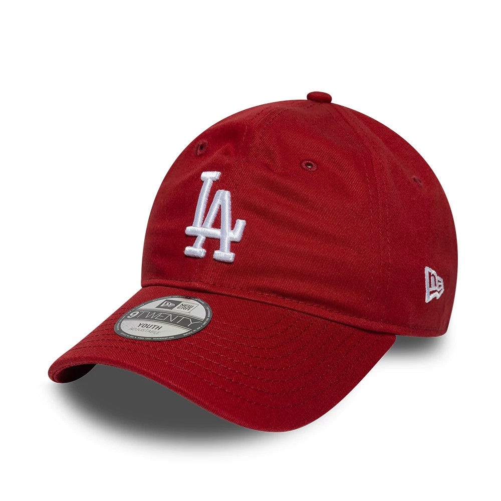 Pictured is this Youth MLB League Essential LA Dodgers 9TWENTY cap in dark red. 1