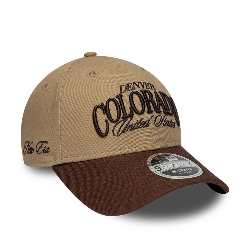 Pictured is this New Era Colorado 9FORTY M-Crown cap in beige & brown. 3