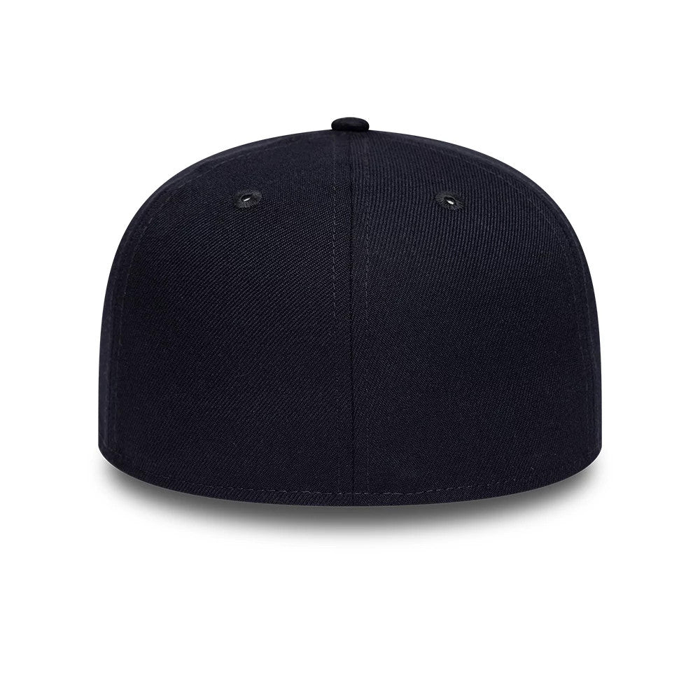 Pictured is this New Era Gem Patch Distress 59FIFTY Fitted cap in navy. 4
