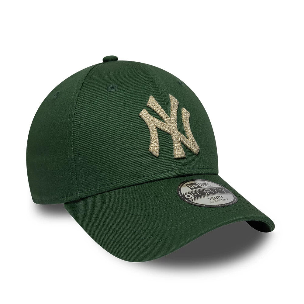 Pictured is this Youth MLB Metallic New York Yankees 9FORTY cap in dark green. 3