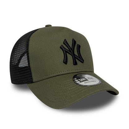Pictured is this MLB League Essential New York Yankees 9FORTY A-Frame Trucker cap in green. 3