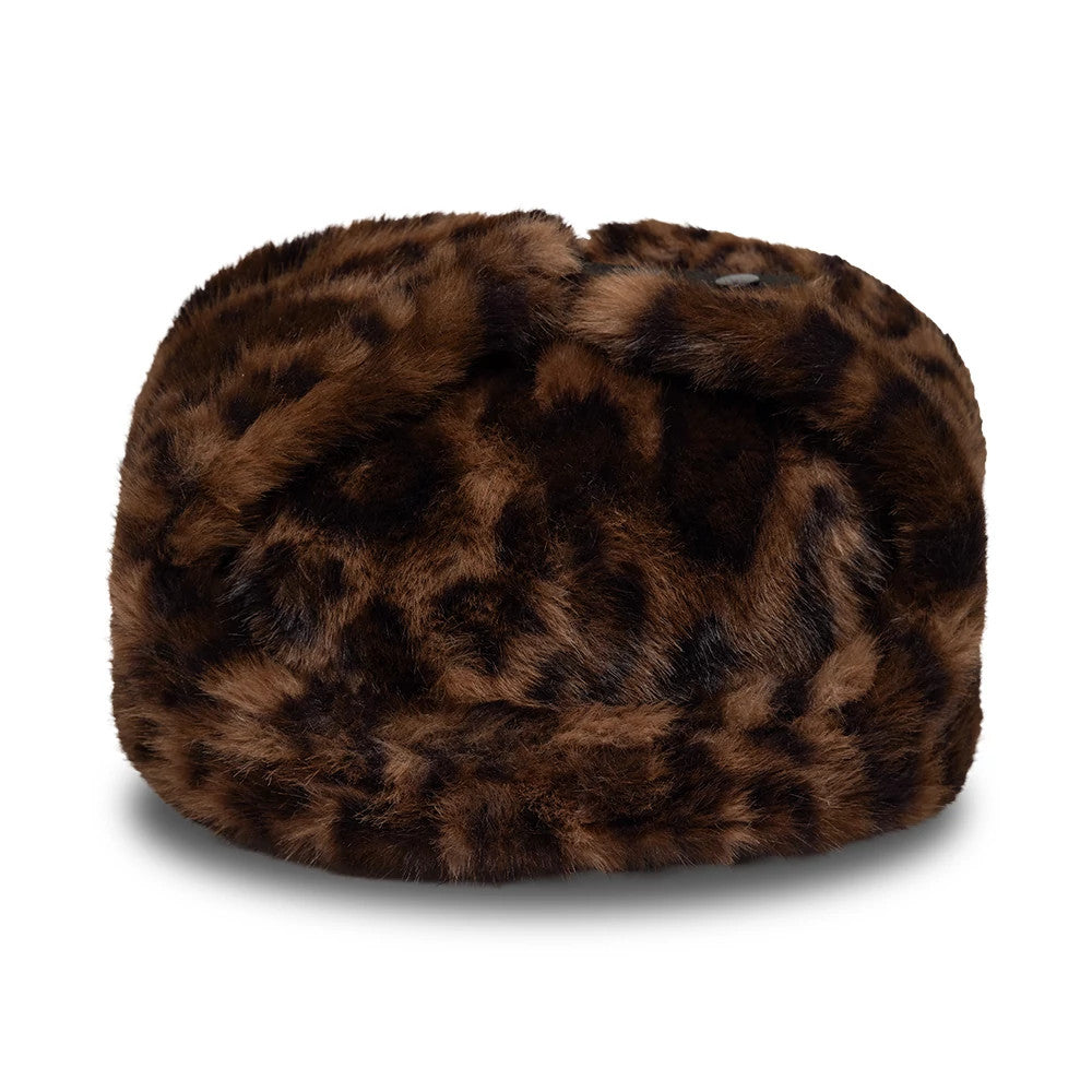 Pictured is this New Era Leo Faux Fur Trapper hat in dark brown. 3