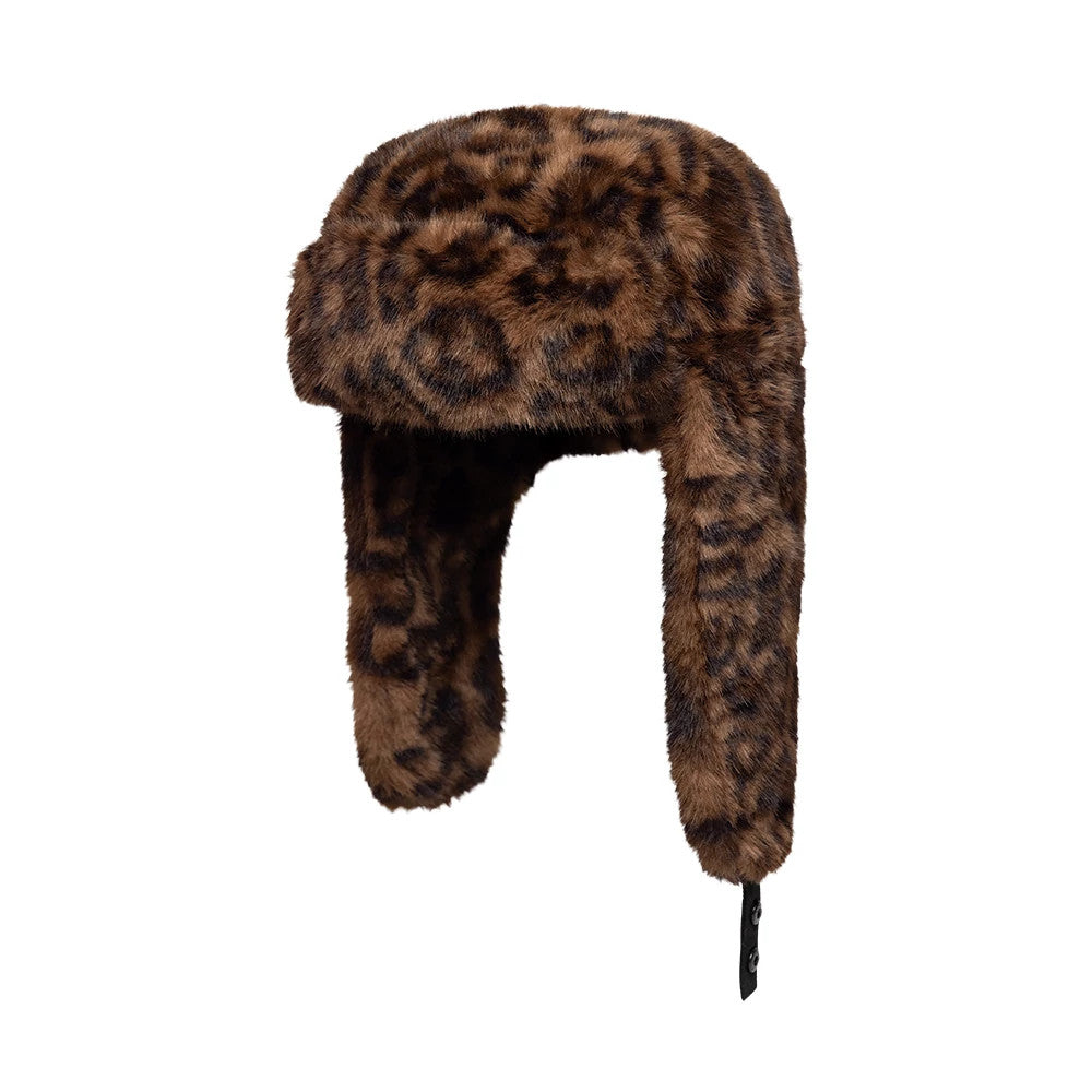 Pictured is this New Era Leo Faux Fur Trapper hat in dark brown. 2