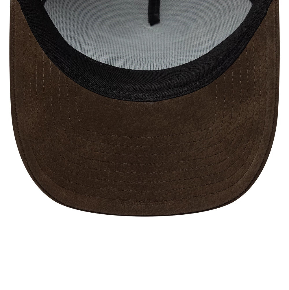Pictured is this New Era Moto Patch PU 9FORTY E-Frame cap in brown. 5