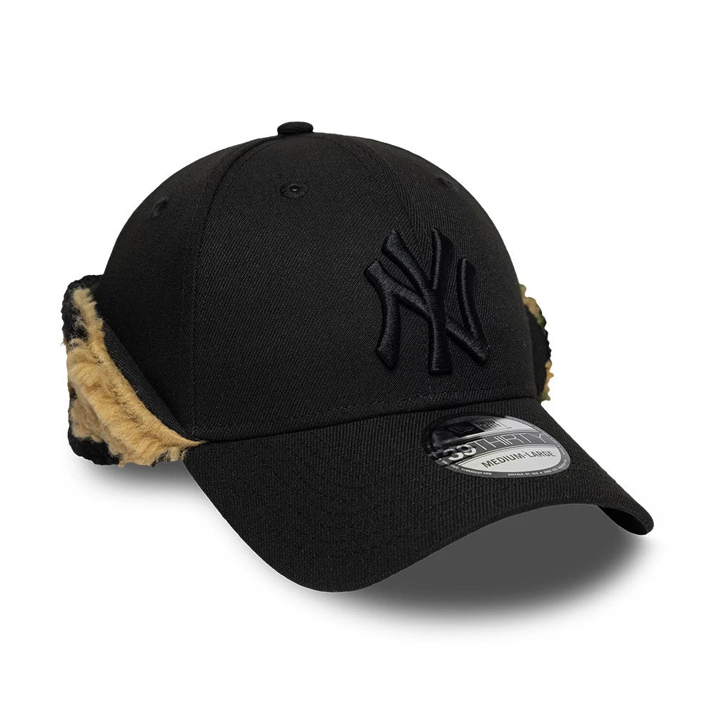 Pictured is this MLB New York Yankees 39THIRTY Downflap Stretch Fit cap in black. 5