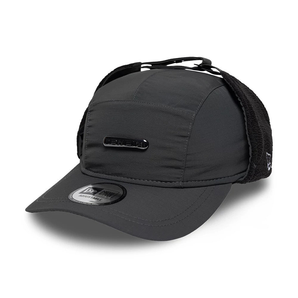 Pictured is this New Era Fleece Dogear Camper cap in charcoal. 1