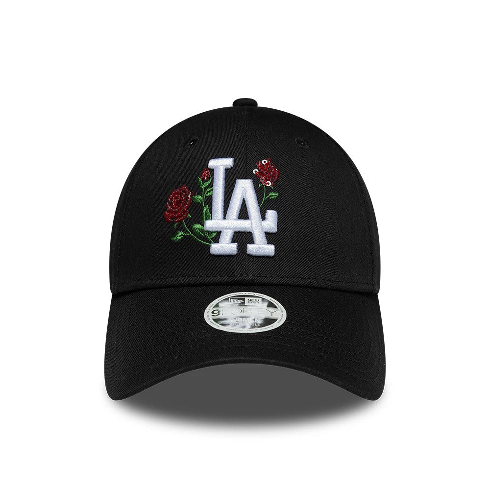 Pictured is this Womens MLB Rose Sequin LA Dodgers 9FORTY cap in black. 2