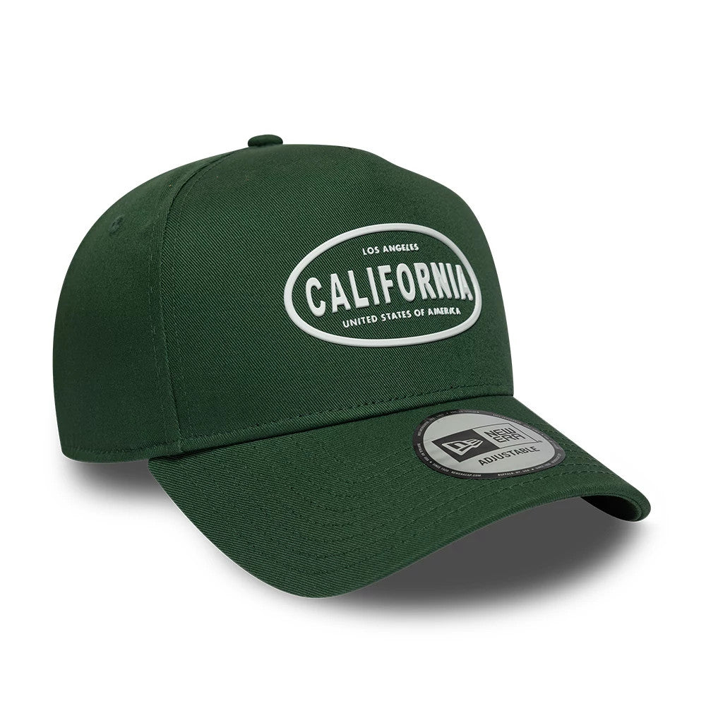 Pictured is this New Era Rubber Logo 9FORTY E-Frame cap in dark green. 3