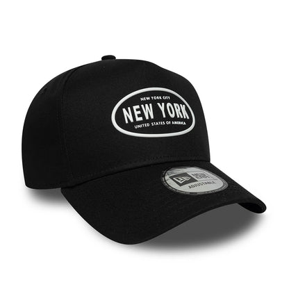 Pictured is this New Era Rubber Logo 9FORTY E-Frame cap in black. 3