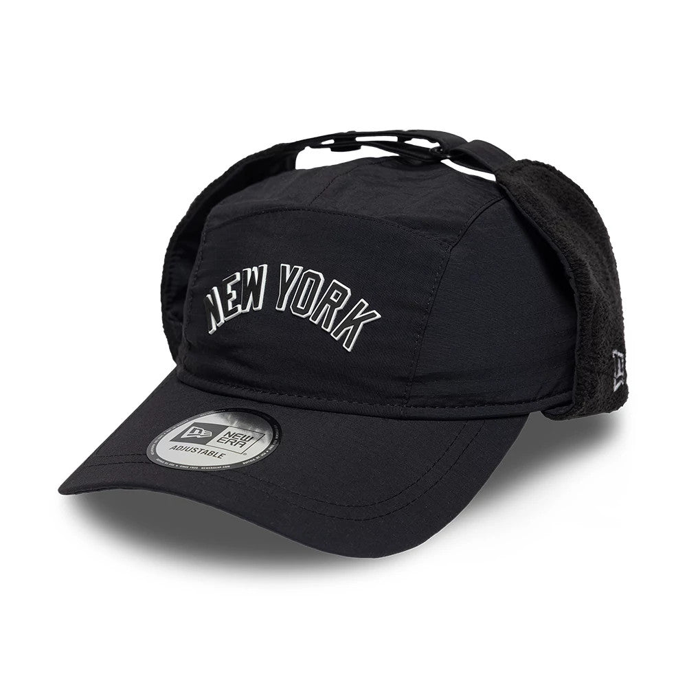 Pictured is this MLB Fleece New York Yankees Dogear Camper cap in black. 1