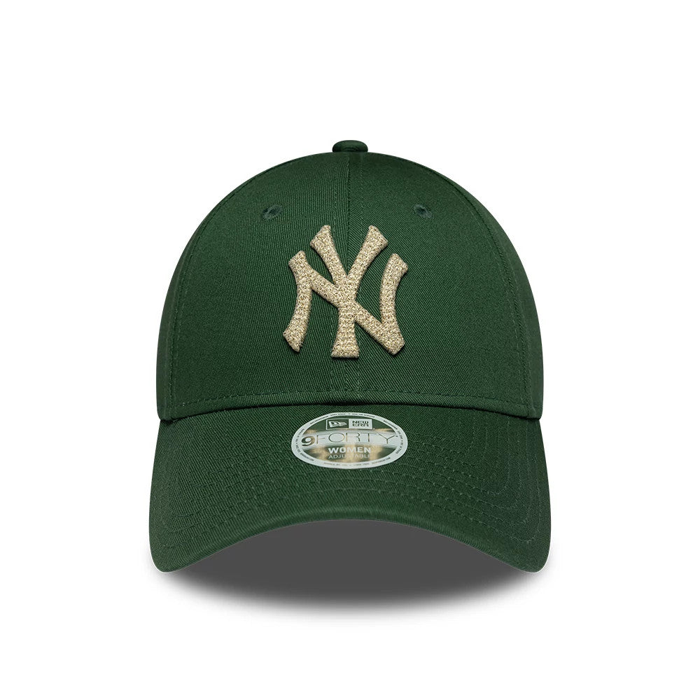Pictured is this Womens MLB Metallic New York Yankees 9FORTY cap in dark green. 2