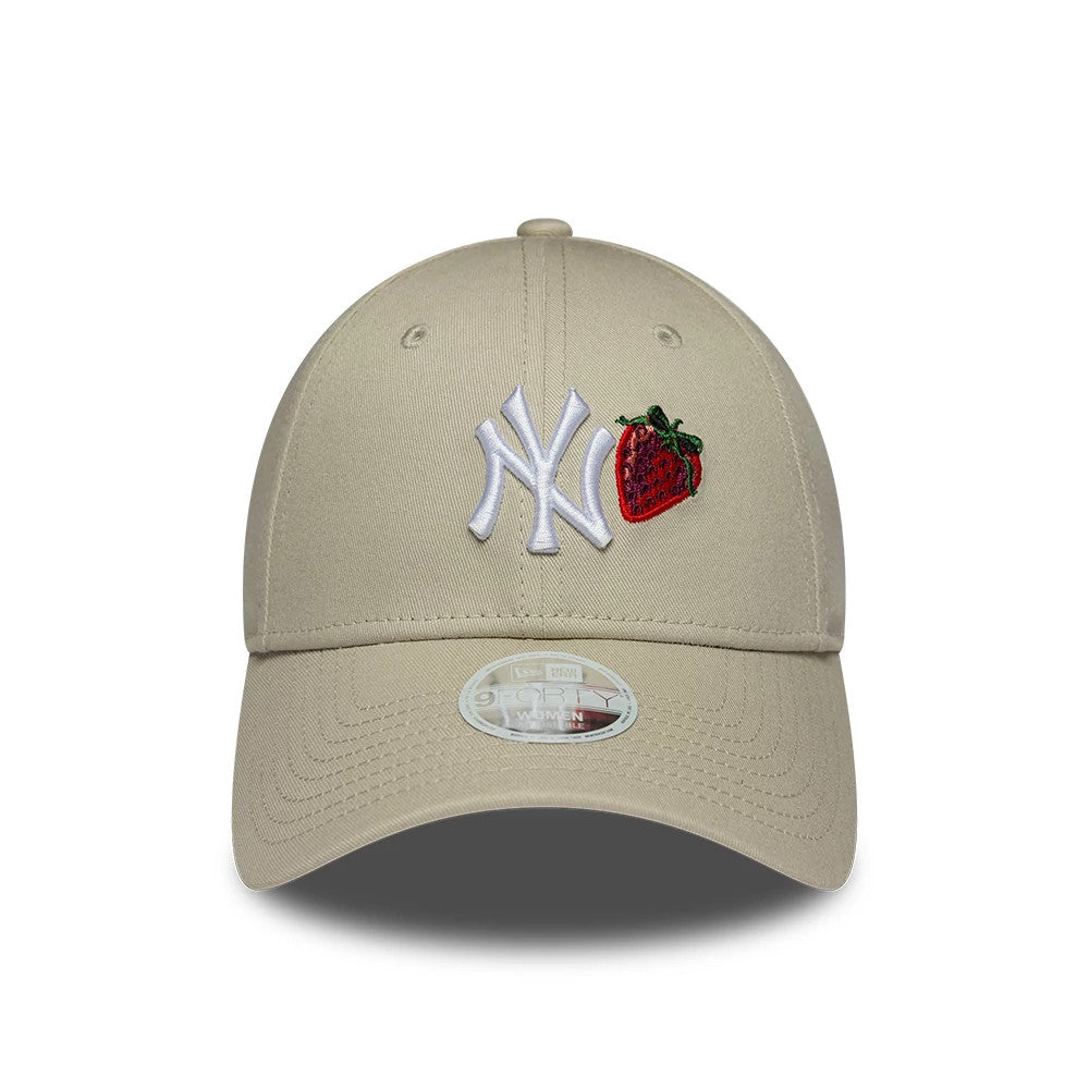 Pictured is this Womens MLB Fruit Icon New York Yankees 9FORTY cap in light beige. 2