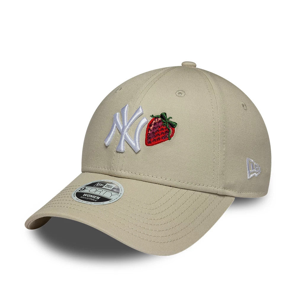 Pictured is this Womens MLB Fruit Icon New York Yankees 9FORTY cap in light beige. 1