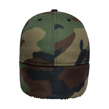 Pictured is this MLB Camo New York Yankees 39THIRTY Downflap Stretch Fit cap in black. 8