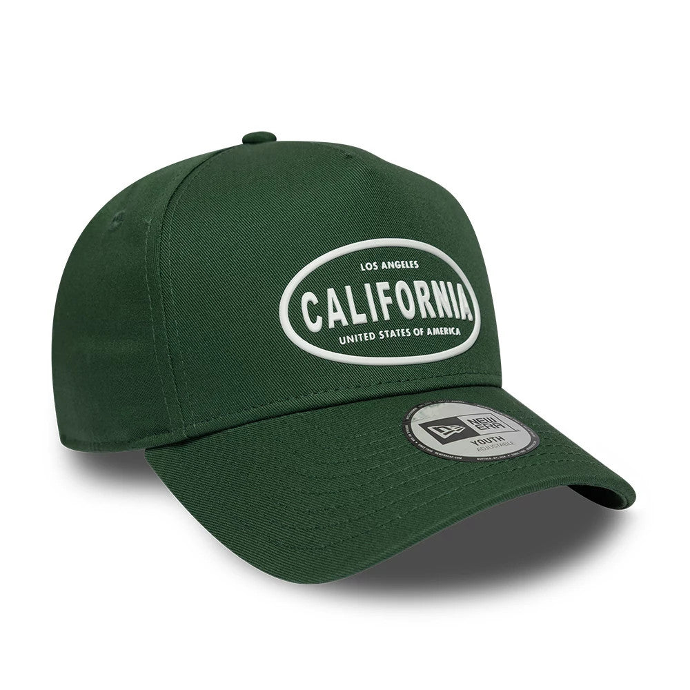 Pictured is this Youth New Era Rubber 9FORTY E-Frame cap in dark green. 3