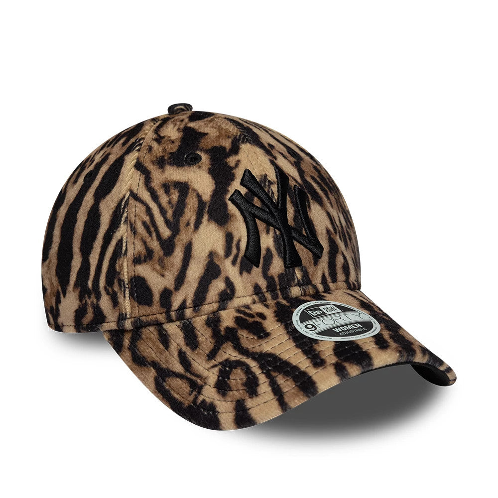 Pictured is this Womens MLB Ocelot Print New York Yankees 9FORTY cap in black. 3