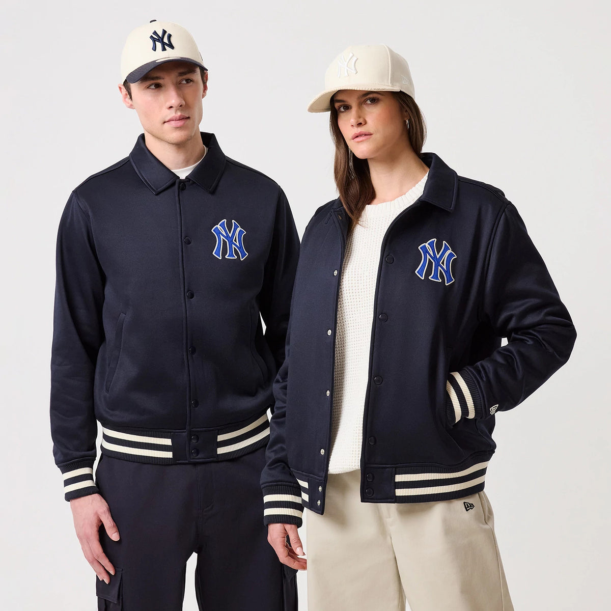 The model is wearing this MLB New York Yankees Collared Jacket in navy. 1