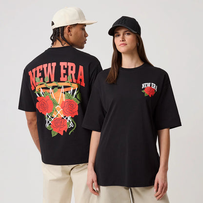 The model is wearing this New Era Floral Graphic T-Shirt in black. 1